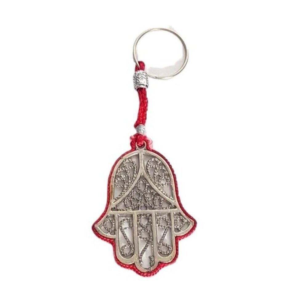Hamsa Silver Tone‎ Purse Charm Keychain Middle East Hand
